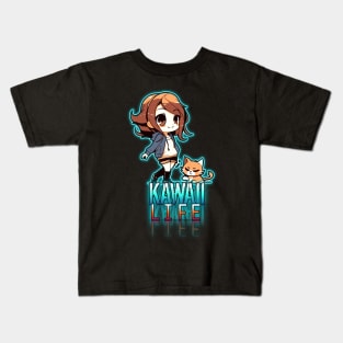 Chibi anime Girl Kawaii Life Cat Kids T-Shirt